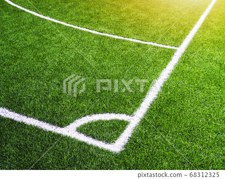 Corner line on green grass of futsal football field or soccer field 68312325