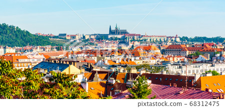 View of Prague Castle from Vysehrad with lush green spring trees, Prague, Czech Republic View of Prague Castle from Vysehrad with lush green spring trees, Prague, Czech Republic 68312475