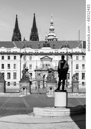 Hradcany square with entrance gate to Prague Castle and statue of Tomas Garrigue Masaryk - the first President of Czechoslovakia, Praha, Czech Republic Hradcany square with entrance gate to Prague Castle and statue of Tomas Garrigue Masaryk - the first President of Czechoslovakia, Praha, Czech Republic 68312485