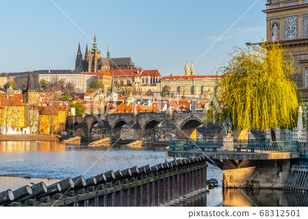Panoramic view of Prague Castle, Charles Bridge and Vltava River from Novotny Foot-bridge. Prague, Czech Republic Panoramic view of Prague Castle, Charles Bridge and Vltava River from Novotny Foot-bridge. Prague, Czech Republic 68312501