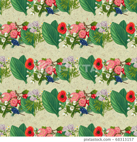 Hand drawn medicinal plant seamless pattern. Healing herbs drawing on craft paper. Hand drawn medicinal plant seamless pattern. Healing herbs drawing on craft paper. 68313157