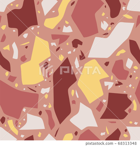 Pink broken stone. Terrazzo pattern, italian style for tiles, fabrics and finishes. Mediterranean interior flooring vector seamless pattern 68313348