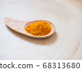 Yellow turmeric powder in wooden spoon 68313680