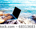 Business women working with laptop computer 68313683