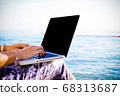 Business women working with laptop computer at the sea 68313687