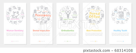 Vertical five banners with line concept of dentistry - woman dentistry and orthdontics Vertical five banners with line concept of dentistry - woman dentistry and orthdontics 68314108