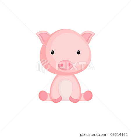 Cute funny sitting baby pig isolated on white background. Adorable animal character for design of album, scrapbook, card and invitation. 68314151