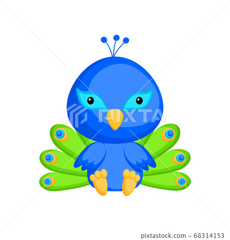 Cute baby peacock sitting isolated on white background. Adorable animal character for design of album, scrapbook, card and invitation. Cute baby peacock sitting isolated on white background. Adorable animal character for design of album, scrapbook, card and invitation. 68314153