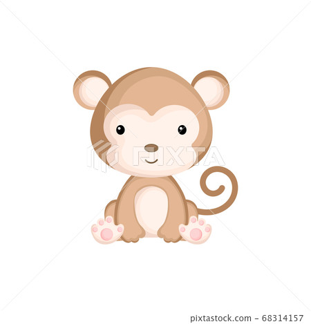 Cute funny sitting baby monkey isolated on white background. Adorable animal character for design of album, scrapbook, card and invitation. Cute funny sitting baby monkey isolated on white background. Adorable animal character for design of album, scrapbook, card and invitation. 68314157