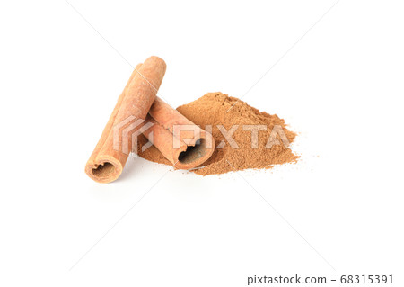Cinnamon sticks and powder isolated on white 68315391