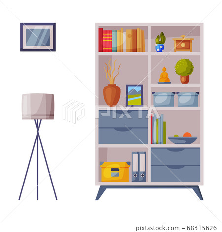 Modern Room Interior Design with Bookcase... - Stock Illustration ...
