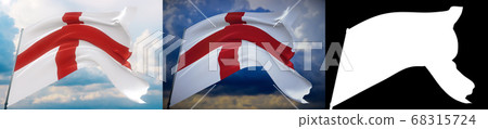 Waving flags of the world - flag of England. Set of 2 flags and alpha matte image. Very high quality mask without unwanted edge. High resolution for professional composition. 3D illustration. 68315724