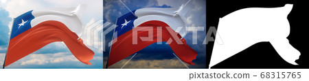 Waving flags of the world - flag of Chile. Set of 2 flags and alpha matte image. Very high quality mask without unwanted edge. High resolution for professional composition. 3D illustration. 68315765