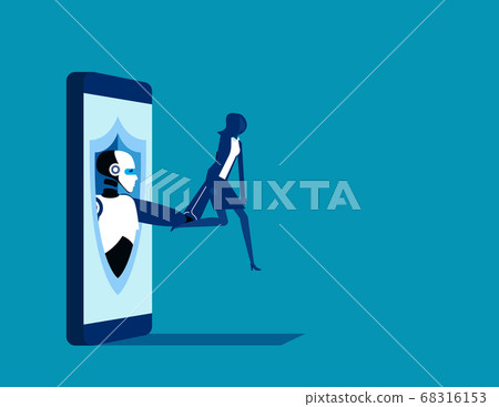 Security guard arresting thief from smartphone.  68316153