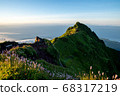 Rishirifuji with clear skies and alpine plants on the summit 68317219