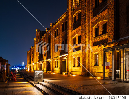 Yokohama night red brick warehouse 68317406