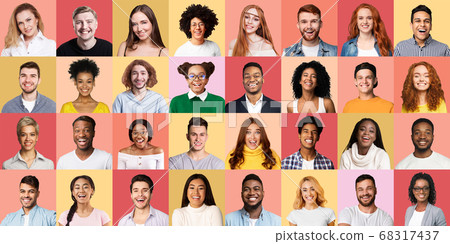 Set Of Multiethnic People Emotional Portraits Over Colored Backgrounds Set Of Multiethnic People Emotional Portraits Over Colored Backgrounds 68317437