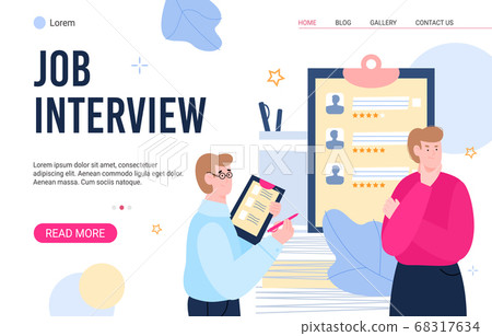 Interview scene with candidate and recruiter cartoon vector illustration. 68317634