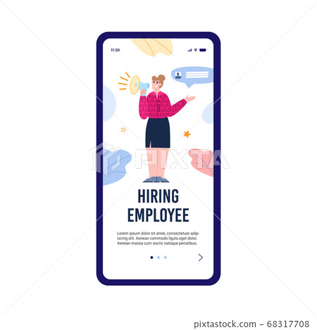 Employee hiring announcement banner on smartphone screen Employee hiring announcement banner on smartphone screen 68317708