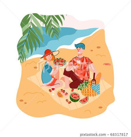 Seaside summer picnic and recreation flat cartoon vector illustration isolated. Seaside summer picnic and recreation flat cartoon vector illustration isolated. 68317817