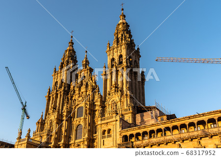 Low angle view of main facade of the Cathedral of Santiago de Compostela 68317952