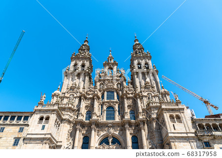 Low angle view of main facade of the Cathedral of Santiago de Compostela 68317958