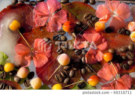 Background of black coffee beans, red small Background of black coffee beans, red small 68318711