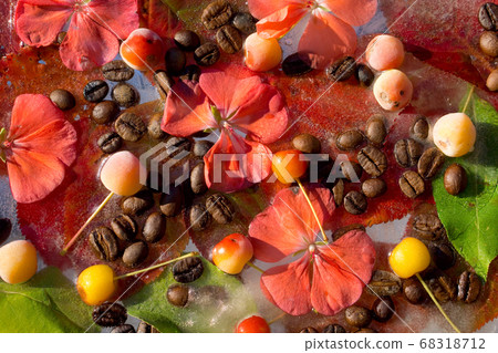 Background of black coffee beans, red small Background of black coffee beans, red small 68318712