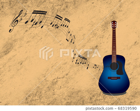 Illustration of a guitar, sheet music, and notes Blue Blue Navy Guitar and Music sheet Illustration of a guitar, sheet music, and notes Blue Blue Navy Guitar and Music sheet 68319590