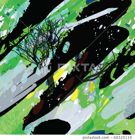 Military camouflage texture with trees, branches, grass and watercolor stains Military camouflage texture with trees, branches, grass and watercolor stains 68320119
