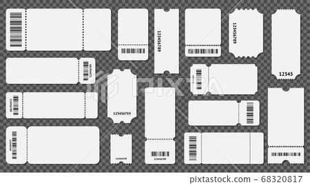 Realistic 3d Detailed Empty Ticket Template Set. Vector 68320817