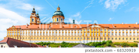 Melk Abbey, German: Stift Melk. Benedictine abbey above the town of Melk in Lower Austria, Austria Melk Abbey, German: Stift Melk. Benedictine abbey above the town of Melk in Lower Austria, Austria 68320919