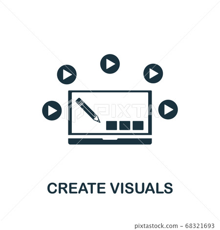 Create Visuals icon. Simple element from game development collection. Filled Create Visuals icon for templates, infographics and more 68321693