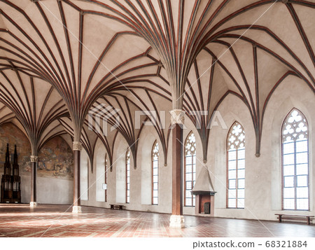 The Grand Refectory, the biggest hall in Malbork Castle with beautiful gothic rib vault ceiling, Poland 68321884
