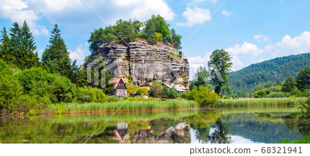Rock Castle Sloup - unique castle ruin on the top of sandstone formation, Sloup v Cechach, Czech Republic 68321941