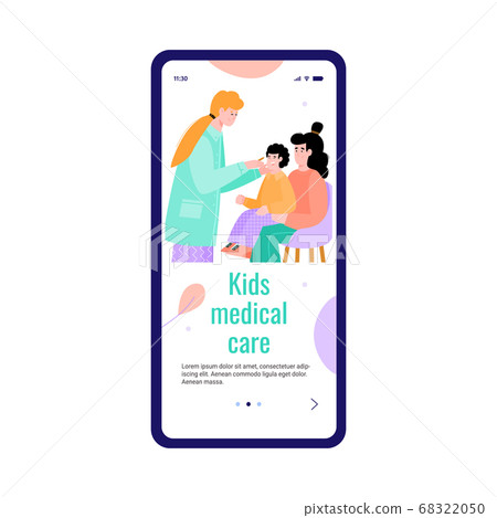 Onboarding page for pediatry kids medical care flat cartoon vector illustration. Onboarding page for pediatry kids medical care flat cartoon vector illustration. 68322050