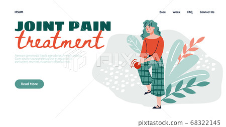 Joint pain treatment banner with woman having pain flat vector illustration. Joint pain treatment banner with woman having pain flat vector illustration. 68322145