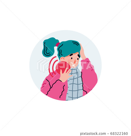 Unhealthy sick woman feeling throat pain cartoon vector illustration isolated. Unhealthy sick woman feeling throat pain cartoon vector illustration isolated. 68322160