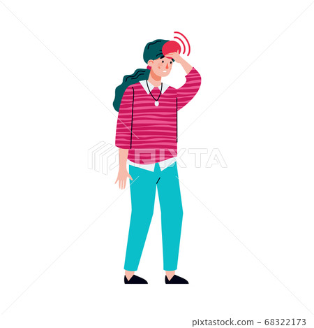 Woman with headache touching her head with worried face. 68322173
