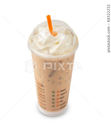 Iced coffee in plastic glass isolated on white 68322252