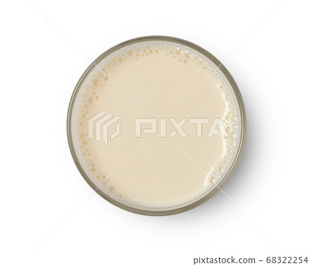 Cup with soy milk bubble foam top view isolated on 68322254
