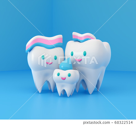 Cute happy smiling family of teeth with toothpaste Cute happy smiling family of teeth with toothpaste 68322514