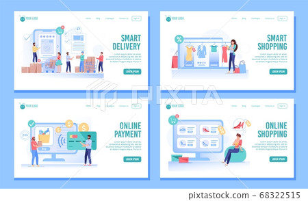 Smart shopping, order, delivery landing page set Smart shopping, order, delivery landing page set 68322515