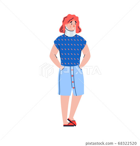 Cartoon character of woman with neck injury, flat vector illustration isolated. Cartoon character of woman with neck injury, flat vector illustration isolated. 68322520