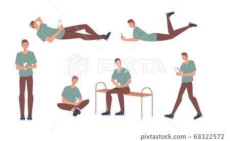 Boy teenager surfing internet via smartphone set Boy teenager surfing internet via smartphone set 68322572