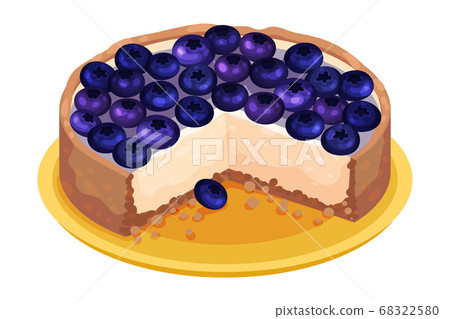 Sweet Homemade Open Pie or Tart with Berry Filling and Crust Made of Shortcrust Pastry Vector Illustration 68322580