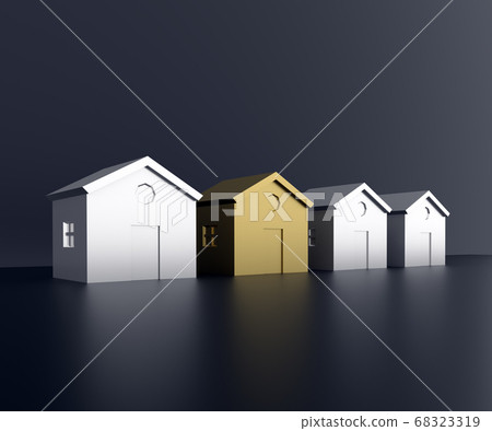 The best golden house among other white houses. 3d 68323319