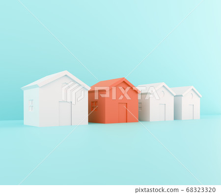 white houses and one red, 3d illustration white houses and one red, 3d illustration 68323320