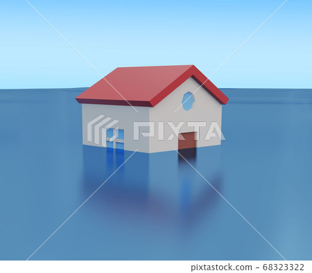 flooding house with rising water. 3d rendering flooding house with rising water. 3d rendering 68323322