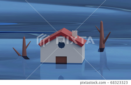 flooding house with rising water. 3d rendering flooding house with rising water. 3d rendering 68323323
